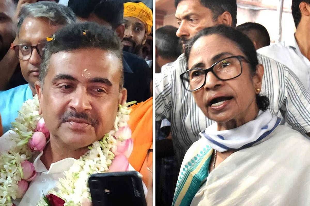 পশ্চিমবঙ্গের নতুন মুখ্যমন্ত্রী শুভেন্দু অধিকারী ও সাবেক মুখ্যমন্ত্রী মমতা বন্দ্যোপাধ্যায়
