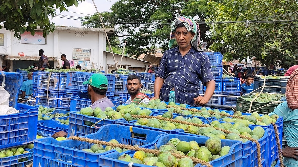 ঈদের পর রাজশাহীর বানেশ্বর হাটে আমের সরবরাহ বেড়েছে। তবে ক্রেতা কম বলে জানিয়েছেন বিক্রেতারা। রোববার দুপুরে
