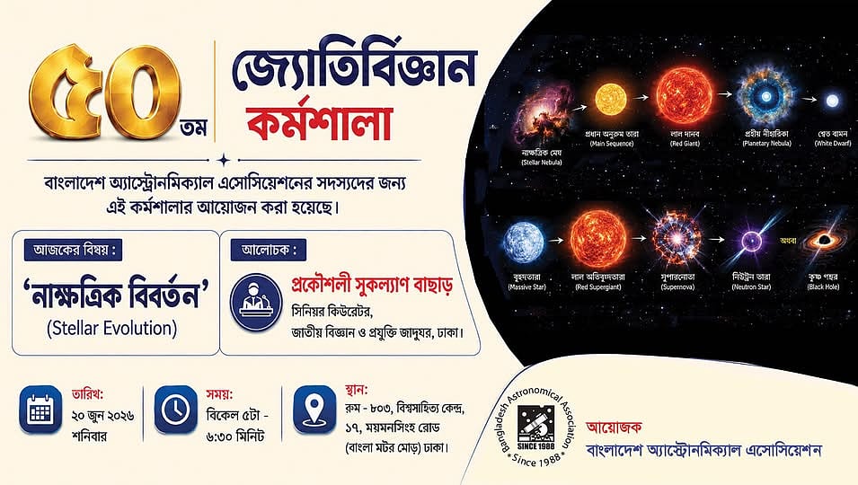৫০তম জ্যোতির্বিজ্ঞান কর্মশালা আয়োজিত হচ্ছে ২০ জুন