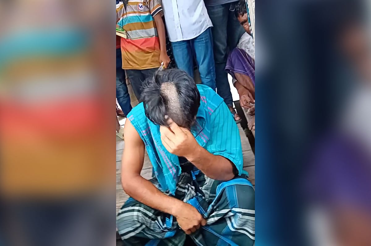 ফরিদপুরের চরভদ্রাসন উপজেলার চর হরিরামপুর ইউনিয়নের আবদুল হাই খানের হাটে মাদক সেবনের অভিযোগ তুলে চুল কেটে দেওয়া হয়েছে