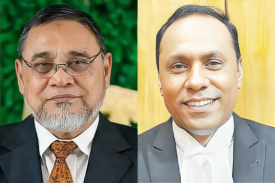 সিইসি এ এম এম নাসির উদ্দিন (বাঁয়ে) ও ভারপ্রাপ্ত স্পিকার কায়সার কামাল (ডানে)
