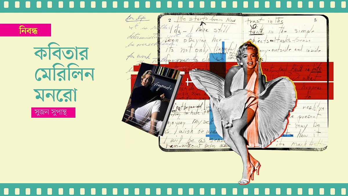 মেরিলিন মনরোর (১ জুন ১৯২৬—৪ আগস্ট ১৯৬২) প্রতিকৃতি ও তাঁর হাতে লেখা কবিতার অনুলিপি অবলম্বনে গ্রাফিকস: প্রথম আলো