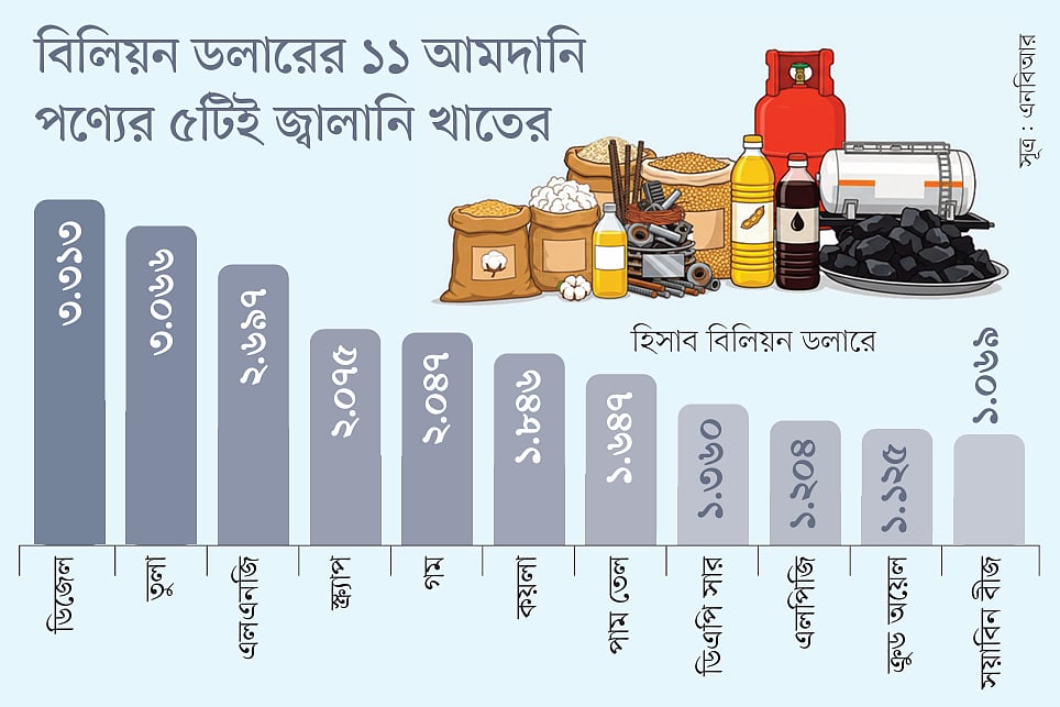 বিলিয়ন ডলারের আমদানি পণ্যের ৫টিই জ্বালানি