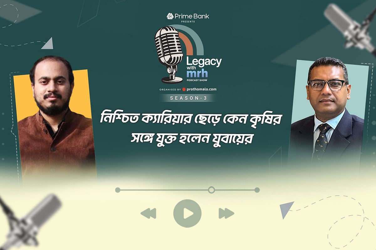 পডকাস্ট শো ‘লিগ্যাসি উইথ এমআরএইচ: সিজন-৩’-এর তৃতীয় পর্বে অতিথি হিসেবে অংশ নেন ‘কৃষি স্বপ্ন’র প্রধান নির্বাহী কর্মকর্তা সৈয়দ জুবায়ের হাসান (বাঁয়ে)