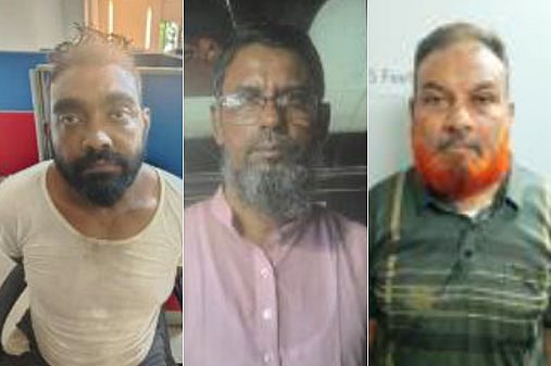 ৩৮ লাখ টাকা ছিনিয়ে নেওয়ার ঘটনায় গ্রেপ্তার (বাঁ থেকে) তানভীর আবেদীন, মো. মজিবুর রহমান ও মো. জাকির হোসেন