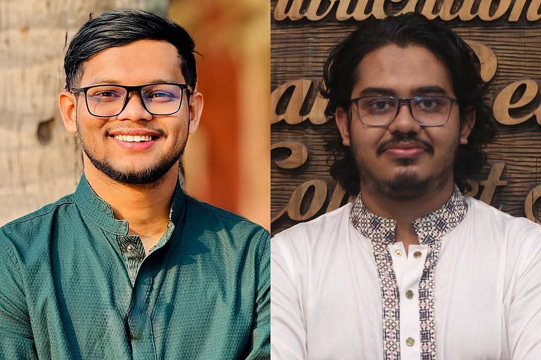 আবু বাকের মজুমদার ও তাহমিদ আল মুদ্দাসসির চৌধুরী (ডানে)