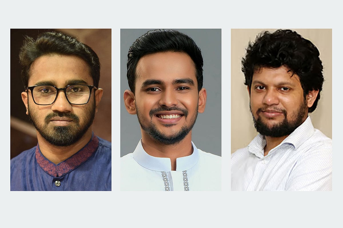 বাঁ থেকে মো. রাশেদ খাঁন, আসিফ মাহমুদ সজীব ভুঁইয়া ও মাহফুজ আলম
