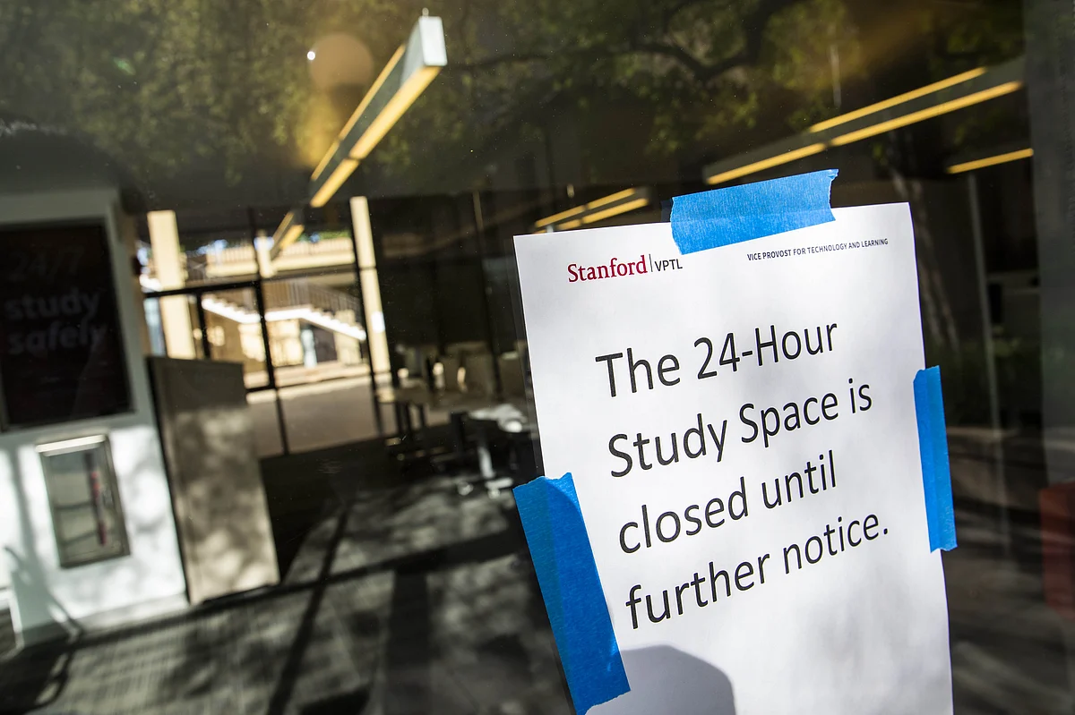 A study space remains closed due to Coronavirus fears at Stanford University on 9 March 2020 in Stanford, California. Stanford University announced that classes will be held online for the remainder of the winter quarter after a staff member working in a clinic tested positive for the Coronavirus. Photo: AFP