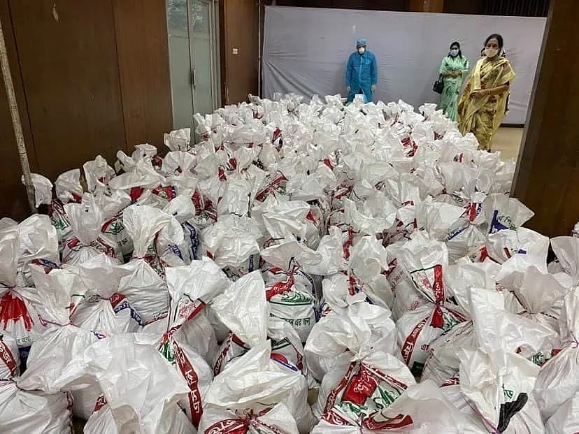 Packs of food and hygiene supplies.