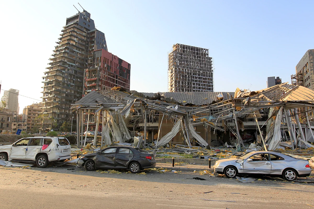 Damaged vehicles and buildings are seen near the site of Tuesday's blast in Beirut's port area, Lebanon 5 August, 2020