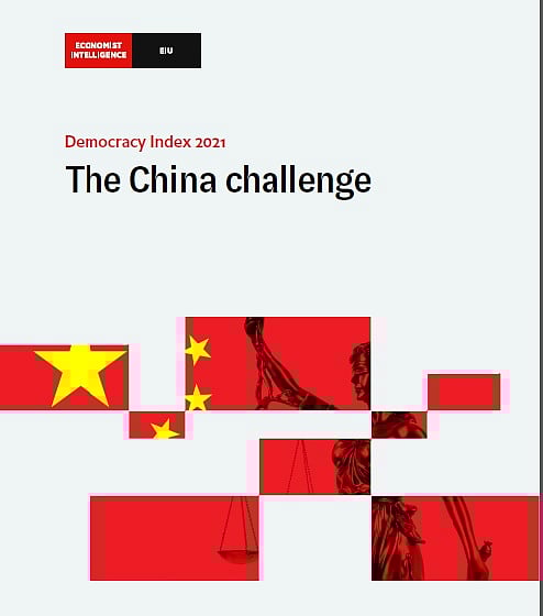 Screengrab of the cover page of the pdf copy of EIU Democracy Index 2021