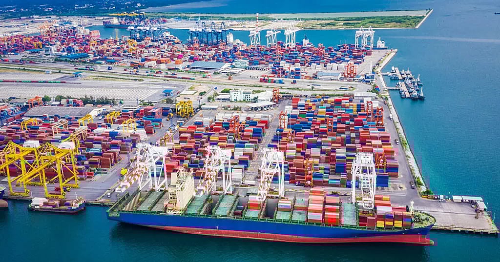 Goods being loaded and unloaded at Chittagong Port