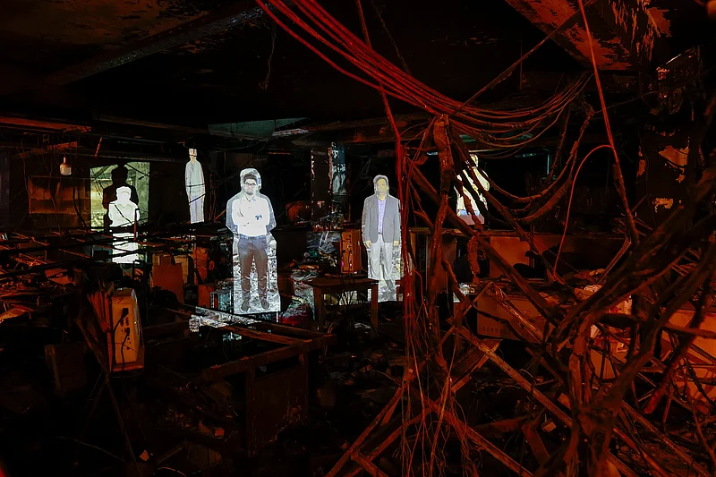 This artwork depicts how Prothom Alo staff described the terror of the night of the attack.