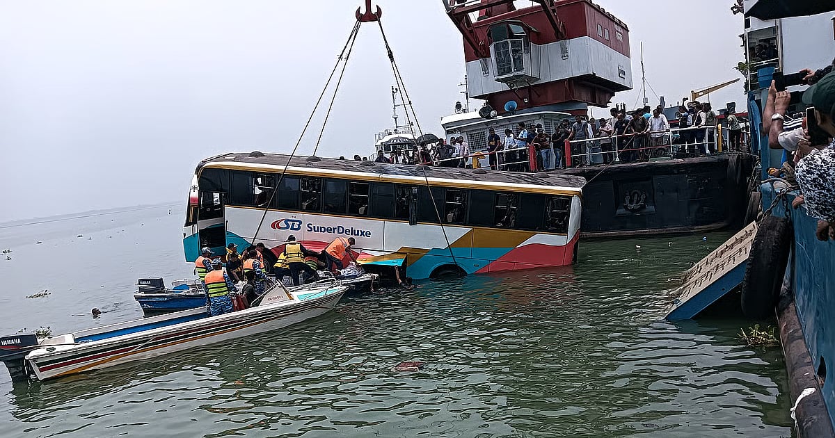 Bus recovered after plunging into Padma, passengers offloaded earlier