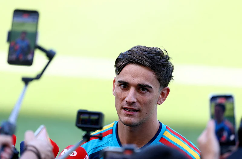 Football - FIFA World Cup 2026 - Spain Training - Carson Sports Park, Carson, California, U.S. - July 9, 2026
Spain's Gavi speaks to the media ahead of training 