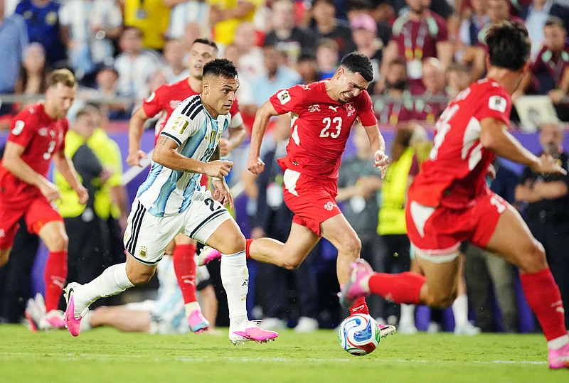 Football - FIFA World Cup 2026 - Quarter Final - Argentina v Switzerland - Kansas City Stadium, Kansas City, Missouri, U.S. - July 11, 2026
Argentina's Lautaro Martinez on his way to scoring their third goal 