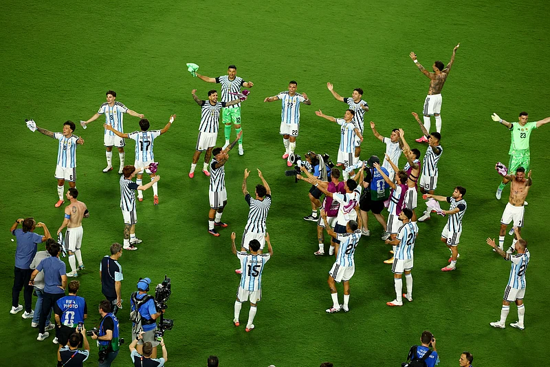 Football - FIFA World Cup 2026 - Quarter Final - Argentina v Switzerland - Kansas City Stadium, Kansas City, Missouri, U.S. - July 11, 2026
Argentina players celebrate after the match