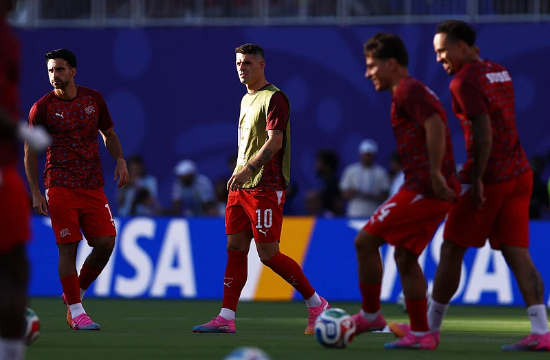 Soccer Football - FIFA World Cup 2026 - Quarter Final - Argentina v Switzerland - Kansas City Stadium, Kansas City, Missouri, U.S. - July 11, 2026
Switzerland's Granit Xhaka during the warm up before the match REUTERS/Lee Smith