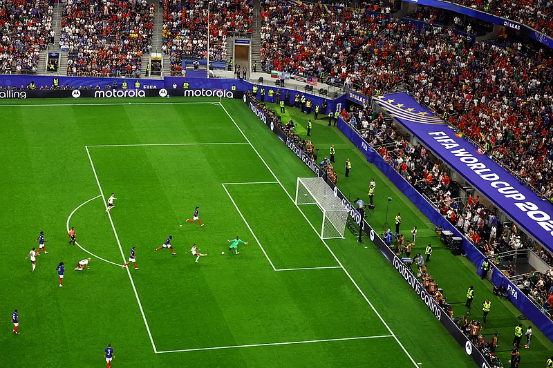  Football - FIFA World Cup 2026 - Semi Final - France v Spain - Dallas Stadium, Arlington, Texas, U.S. - July 14, 2026
Spain's Pedro Porro scores their second goal 