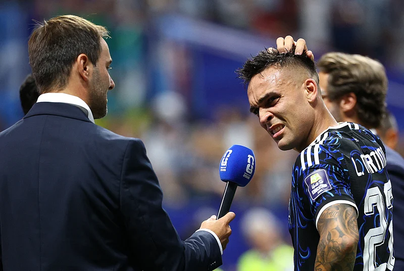 Soccer Football - FIFA World Cup 2026 - Semi Final - England v Argentina - Atlanta Stadium, Atlanta, Georgia, U.S. - July 15, 2026
Argentina's Lautaro Martinez is interviewed after the match IMAGN IMAGES via Reuters/Nathan Ray Seebeck