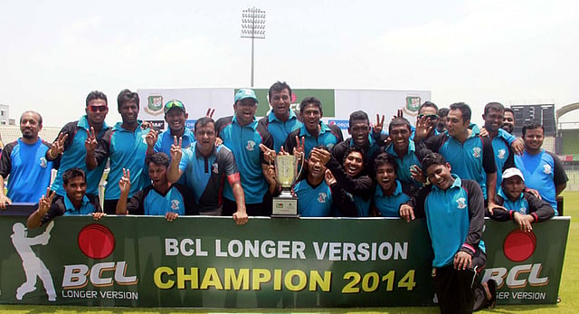 South Zone players celebrate their Bangladesh Cricket League title glory beating North Zone by 131 runs in Dhaka on Tuesday. Photo: Prothom Alo