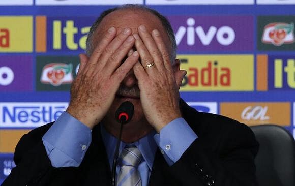 Brazilian national soccer team head coach Luiz Felipe Scolari reacts during a news conference in Rio de Janeiro on 7 May 2014. Photo: Reuters