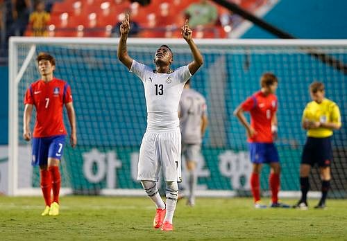 Jordan Ayew celebrates his goal against South Korea during their international soccer friendly match at Sun Life stadium ahead of the 2014 World Cup in Miami June 9, 2014. Photo: Reuters