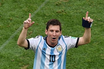 Argentina's forward Lionel Messi celebrates after winning a quarter-final football match between Argentina and Belgium at the Mane Garrincha National Stadium in Brasilia during the 2014 FIFA World Cup on July 5, 2014. AFP