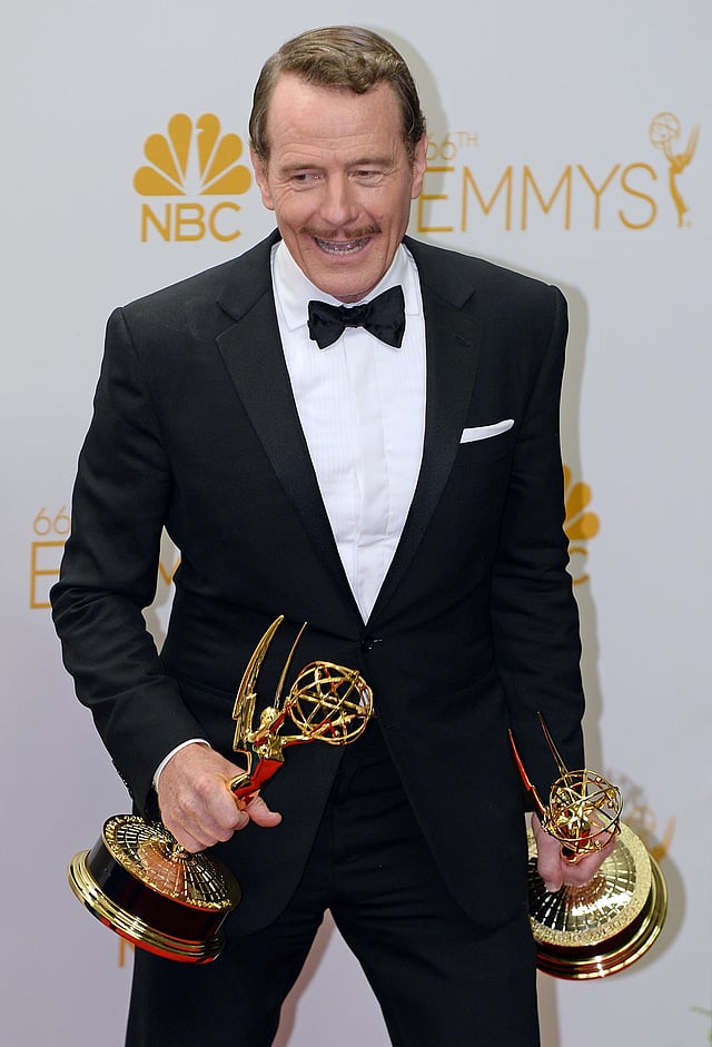 Actor Bryan Cranston poses in the press room after winning the Outstanding Drama Series Award and Outstanding Lead Actor in a Drama Series for 'Breaking Bad'. Photo: AFP