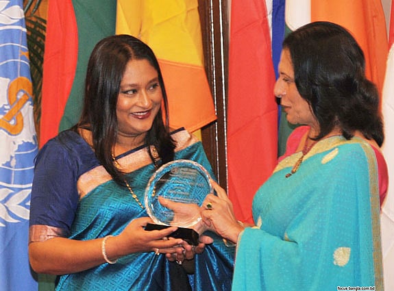 Saima receives Award for Excellence in Public Health from WHO Regional Director for South-East Asia Region Dr Poonam Khetrapal Singh. Photo: Focus Bangla