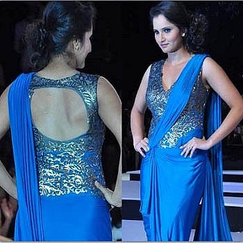 Sania Mirza walks the ramp for designer duo Shantanu and Nikhil at the 8th edition of Seagram's Blenders Pride Fashion Tour 2012 in Mumbai. Photo: AFP