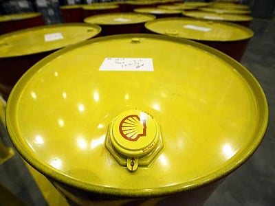 Filled oil drums are seen at Royal Dutch Shell Plc's lubricants blending plant. Reuters
