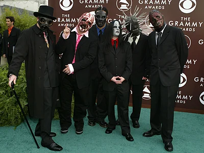: File photo shows US metal band Slipknot arrive at the 47th Grammy awards ceremony in Los Angeles. The guitarist for the heavy metal band Slipknot was injured in an apparent drunken brawl with his brother. AFP