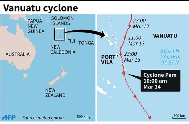 Map showing the path of Cyclone Pam in Vanuatu. AFP