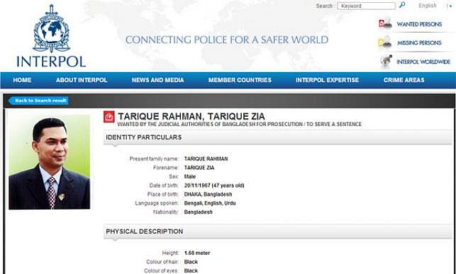 Interpol's red notice on Tarique Rahman
