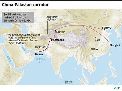 China's land access to the Arabian Sea via the Pakistani port of Gwadar. Chinese President Xi Jinping heads to Islamabad Monday to unveil a $46 billion investment plan known as the China Pakistan Economic Corridor (CPEC). AFP