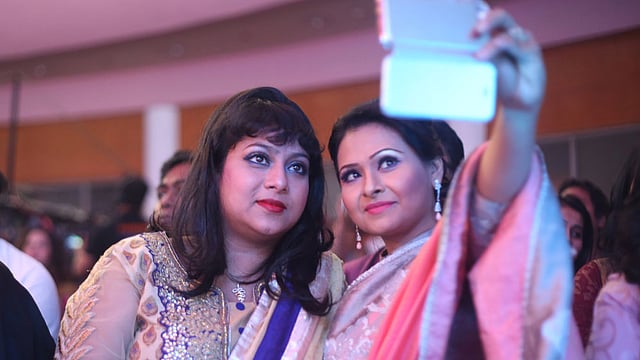 Shabnur and Bijori Barjatullah (R) are photographed at Meril-Prothom Alo award function on 08 May 2015. Photo: Saiful Islam