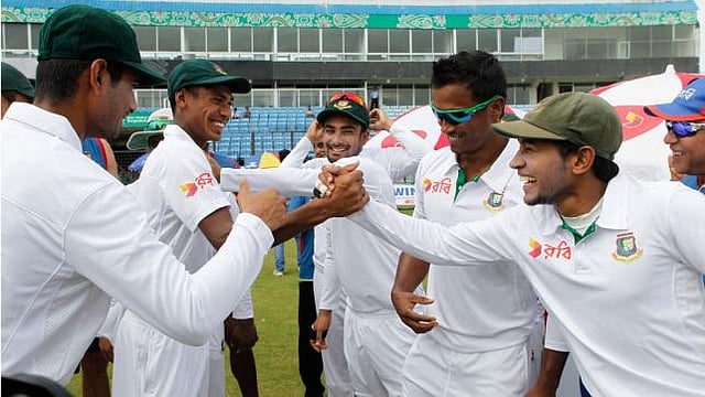the fellow cricketers welcomed the youngster shaking hands. Photo: Shamsul Haque