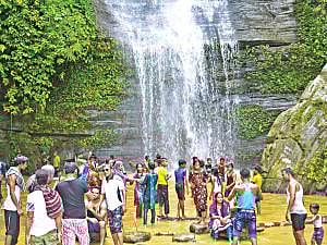 A number of tourists have flocked to Hazachhara waterfall in Khagrachari during Eid vacation. The photo was taken on Monday by Khagrachari correspondent.