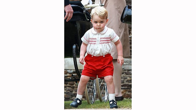 A picture taken on July 5, 2015 shows Prince George of Cambridge leaving his sister Charlotte