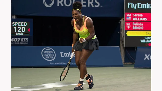 Serena Williams of the USA celebrates winning a point in her semi final match during the Rogers Cup tennis tournament at the Aviva Centre on 15 August. Photo: Reuters