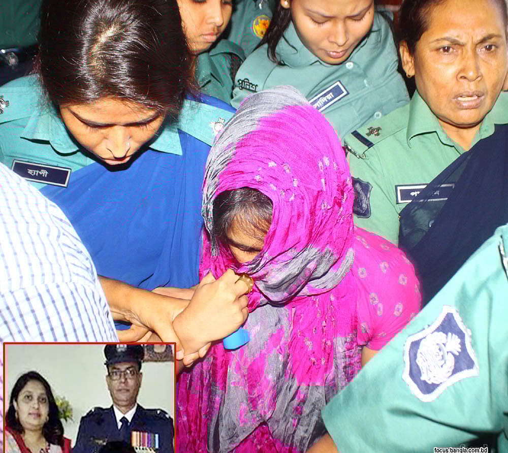 Oishee being taken to court and her parents (inset). Photo: Focus Bangla