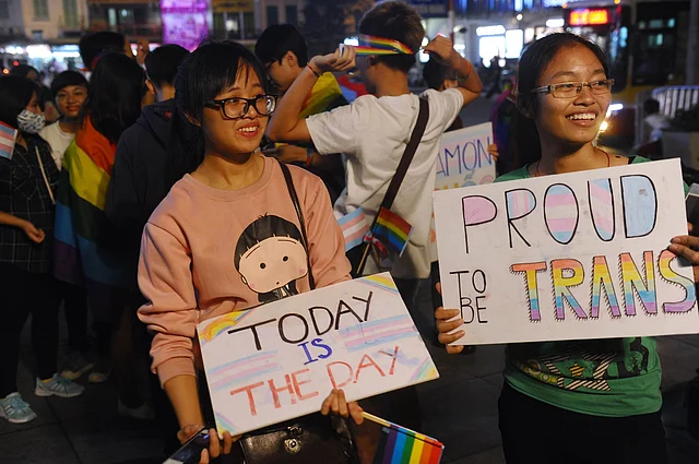 Members from the local lesbian, gay, bisexual and transgender (LGBT) community gather to celebrate a law newly approved by the National Assembly on transgenders in Hanoi on November 24, 2015. Vietnam has passed a landmark law enshrining rights for transgend. AFP