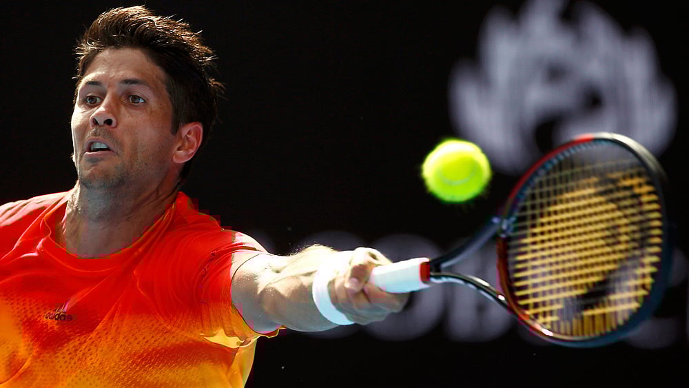 Spain`s Fernando Verdasco stretches to hit a shot during his first round match against Spain`s Rafael Nadal at the Australian Open tennis tournament at Melbourne Park, Australia, January 19, 2016. Photo: Reuters