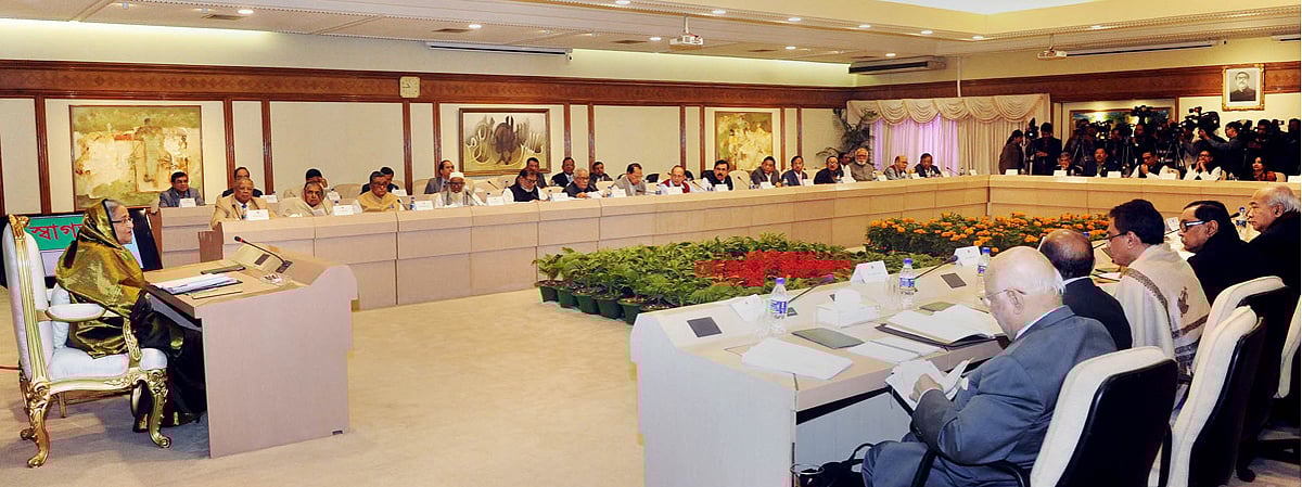 Prime minister Sheikh Hasina presides over the Cabinet meeting at the Prime Minister’s Office in Tejgaon, Dhaka on Monday.