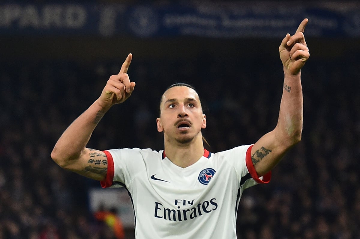 Paris Saint-Germain’s Swedish forward Zlatan Ibrahimovic celebrates scoring his team’s second goal during the UEFA Champions League round of 16 second leg football match between Chelsea and Paris Saint-Germain (PSG) at Stamford Bridge in London. Photo: AFP