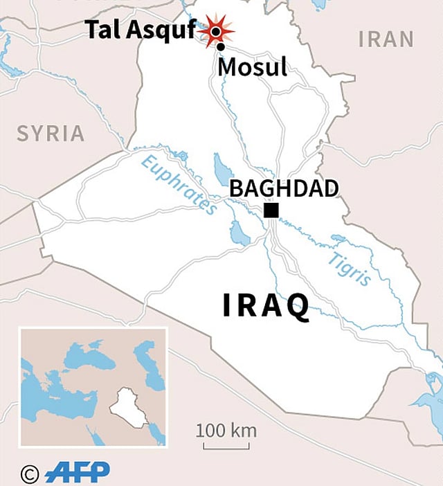 Map locating the town of Tal Asquf in Iraq. A US Navy SEAL was killed by Islamic State group near the area on Tuesday. Photo: AFP