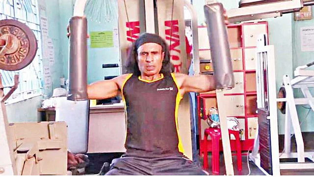 Kuddus Boyati busy in the gym.