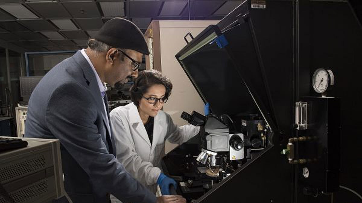 Purdue University researchers Aida Ebrahimi, a doctoral student, and Muhammad Ashraful Alam, the Jai N. Gupta Professor of Electrical and Computer Engineering, are working to develop a new type of electronic sensor to detect and classify bacteria for medical diagnostics and food safety. Photo: Purdue University