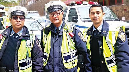 Three Bangladeshi traffic police men in New York. Photo: Prothom Alo